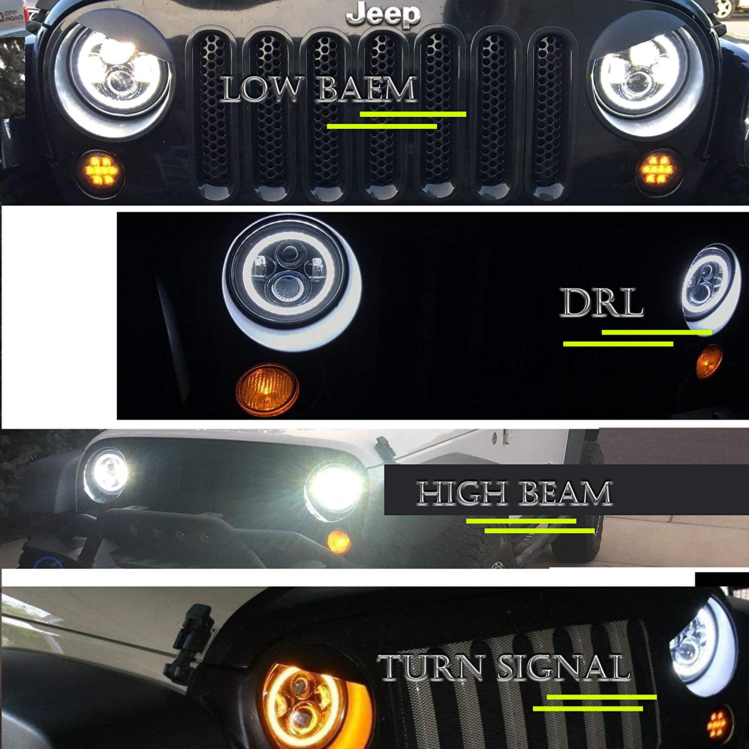 7 colių Jeep Wrangler JK priekiniai tolimųjų šviesų žibintai DRL