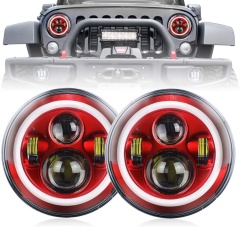 Solais Red Halo air a stiùireadh airson Jeep Wrangler JK TJ LJ Red Halo Headlights Jeep Wrangler hi/lo Beam DRL