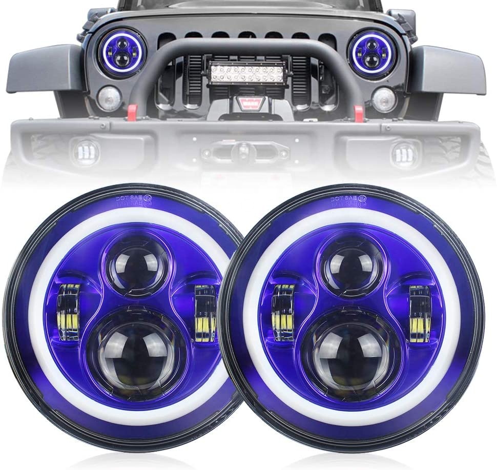 Led 7  Pouce Phare W/RGB Halo Lumières pour 97-17 Jeep Wrangler