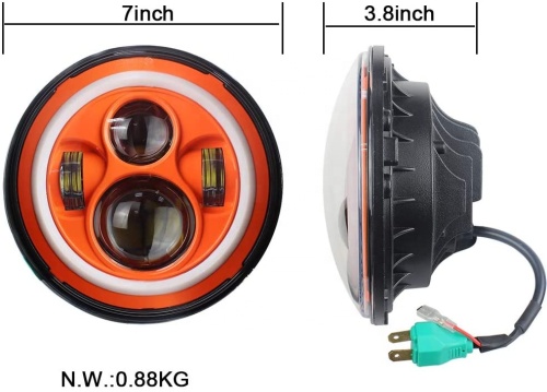 DOT 7 inch Orange Halo Headlights Led Orange Halo Lights for Jeep Wrangler JK 1997-2007