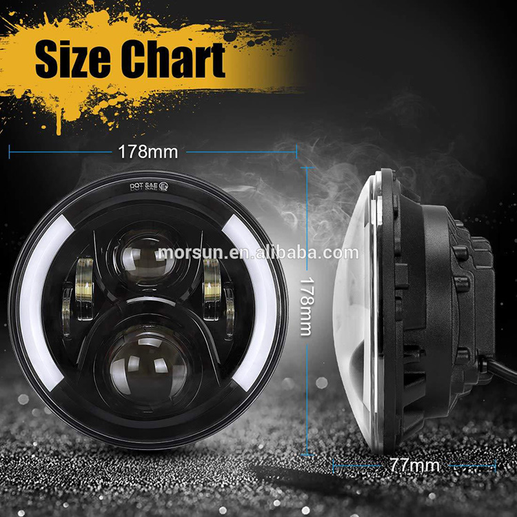 방향 지시등이있는 7 개의 둥근지도 된 헤드 라이트의 크기