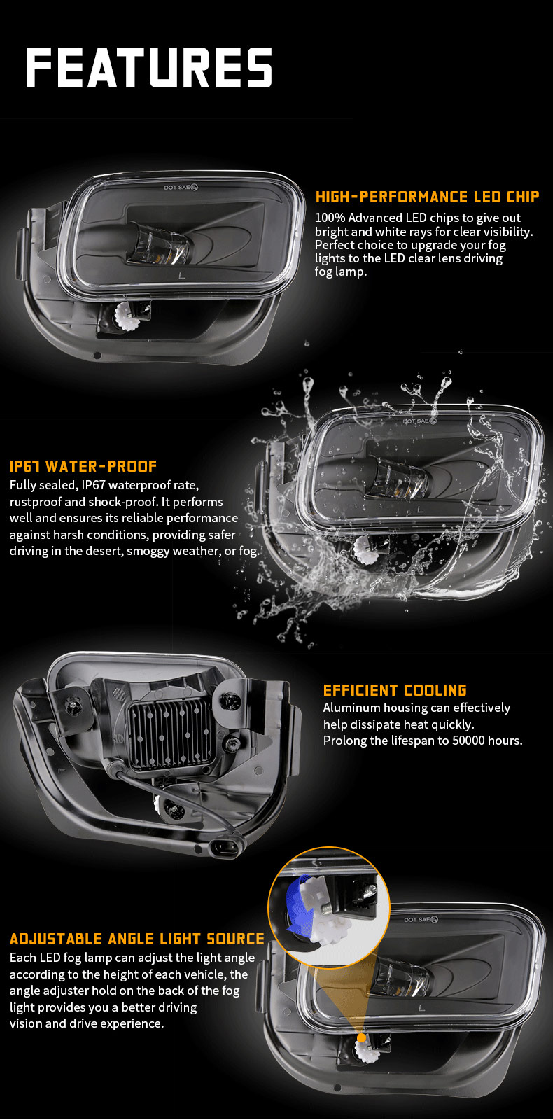 Хусусиятҳои Dodge Ram 1500 2500 3500 Led Fog Lights