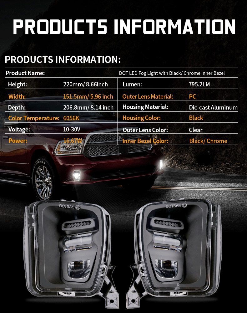 2013-2018 Dodge Ram 1500 Led Fog Lights Specification