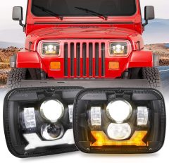 1987-1995 Jeep Wrangler kvadratiniai priekiniai žibintai 5x7 projektorių priekiniai žibintai YJ led priekiniai žibintai