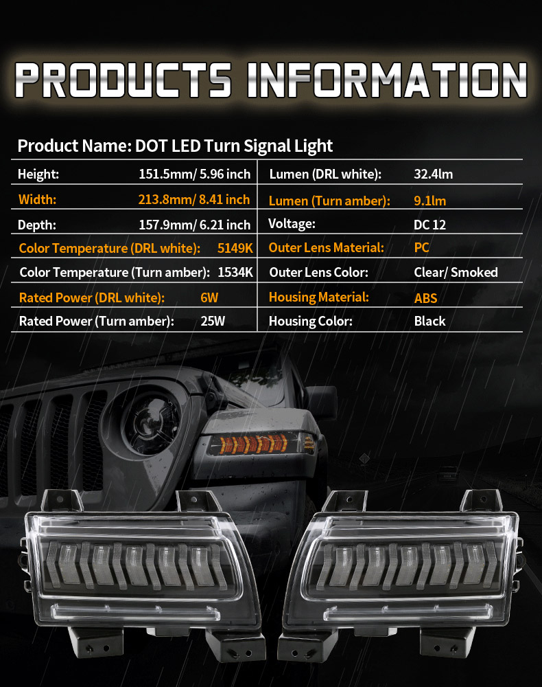 Jeep JL Switchback LED pagrieziena rādītāji Specifikācija