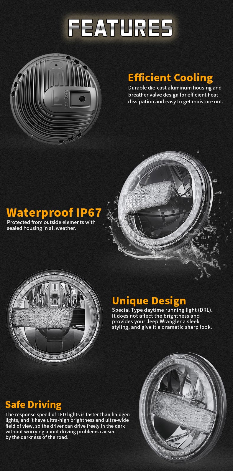 Características dos faros LED Jeep JK