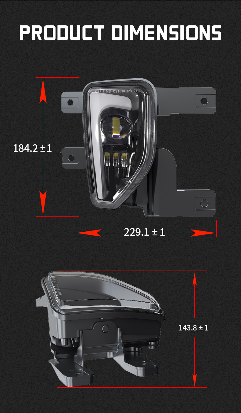 Dimensión de las luces antiniebla LED de Chevy Silverado 1500