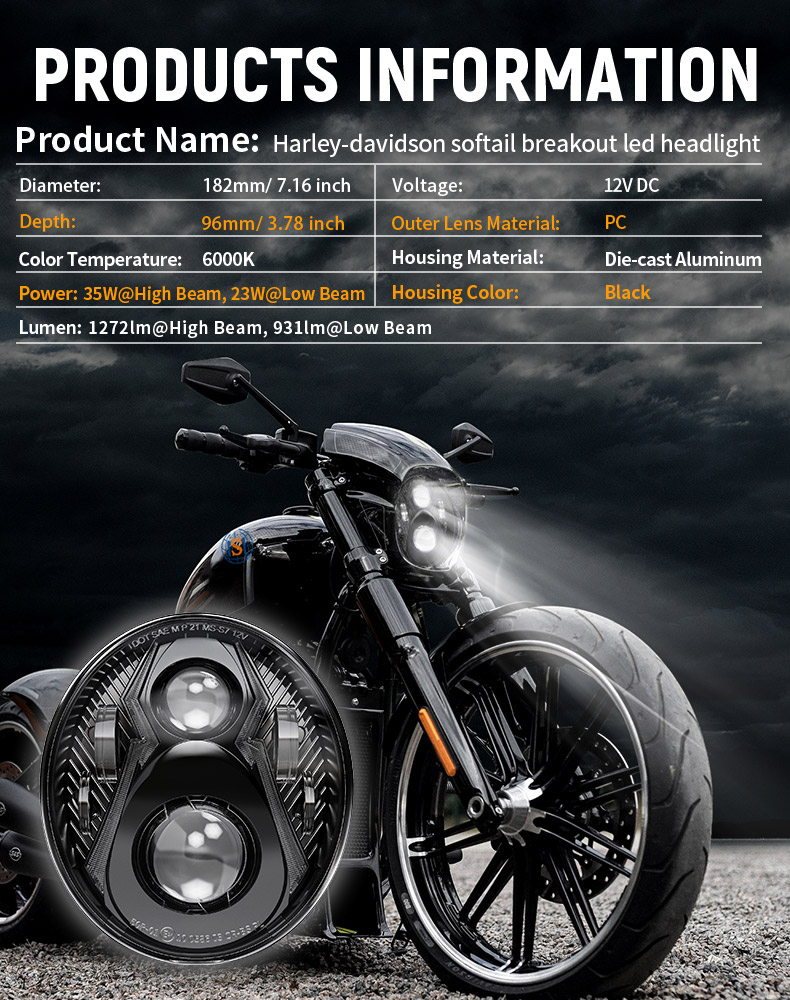 Harley Davidson Breakout Led Headlight Spesifikasie