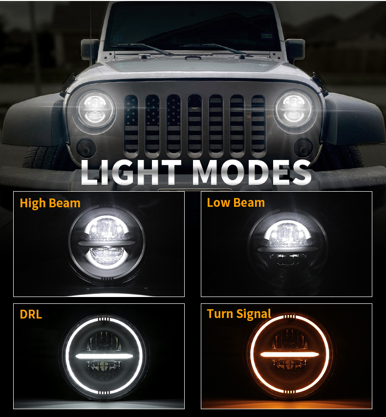 Hoofligte vir 2010 Jeep Wrangler Beam Modes