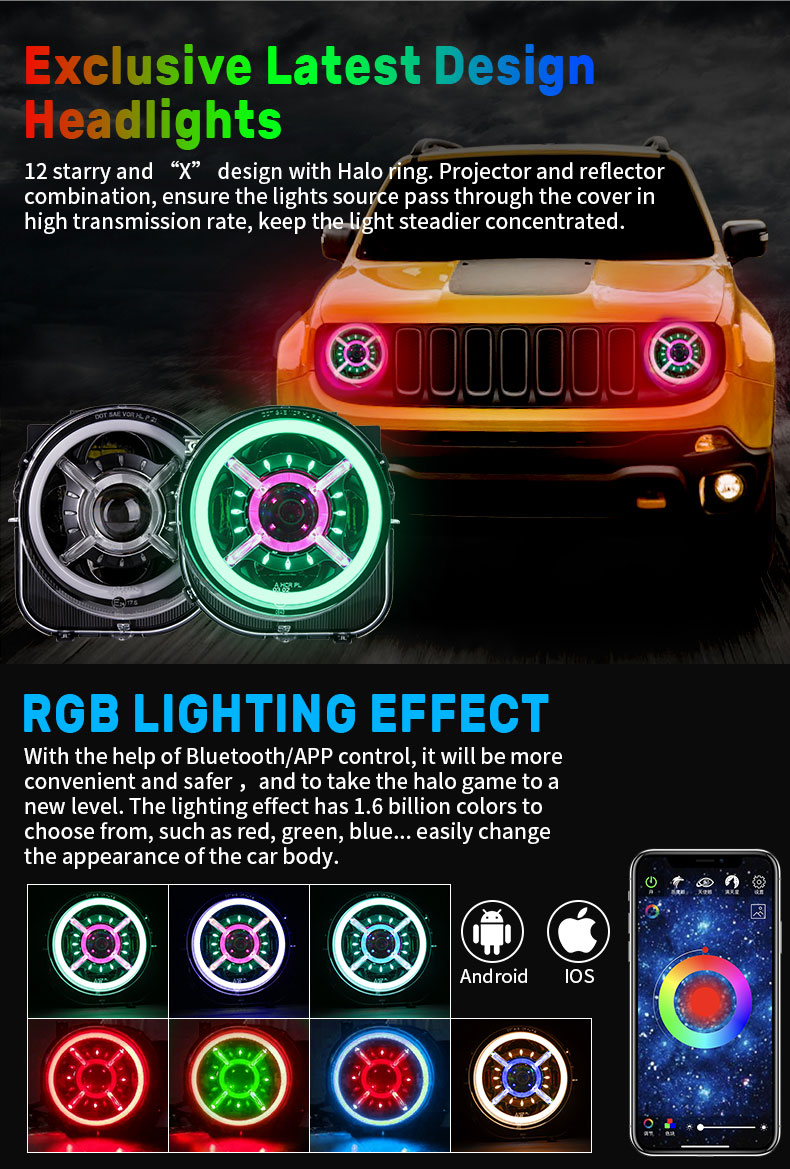 طراحی چراغ های جلو جیپ Renegade Halo RGB