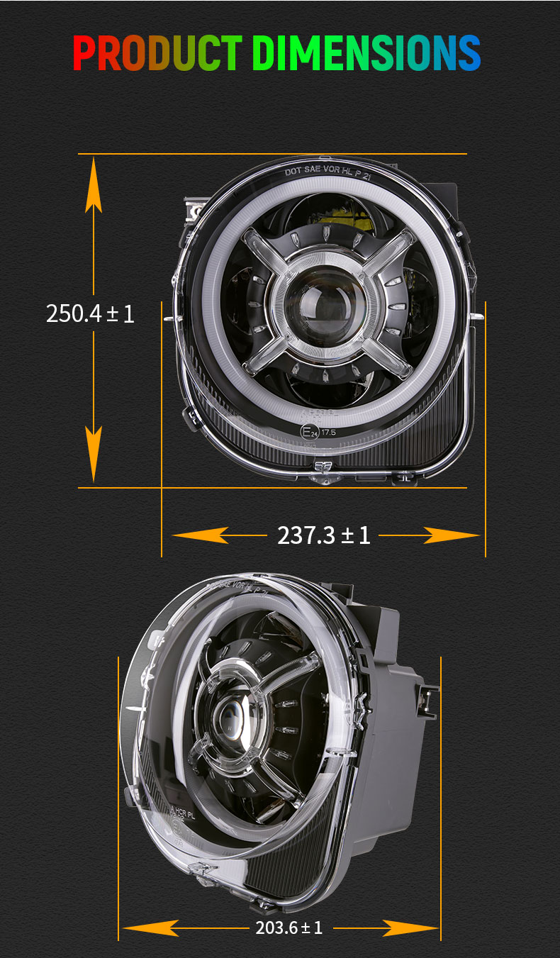 Dimensión de los faros RGB Jeep Renegade Halo