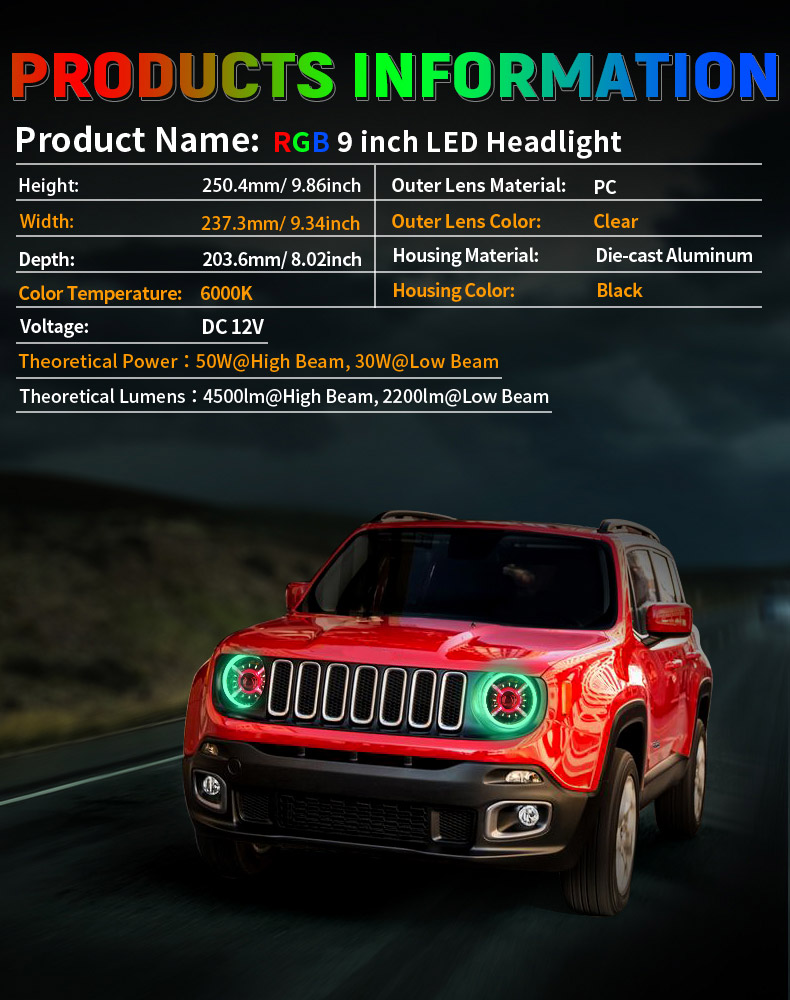 Ag atharrachadh dath RGB Jeep Renegade Halo Headlights