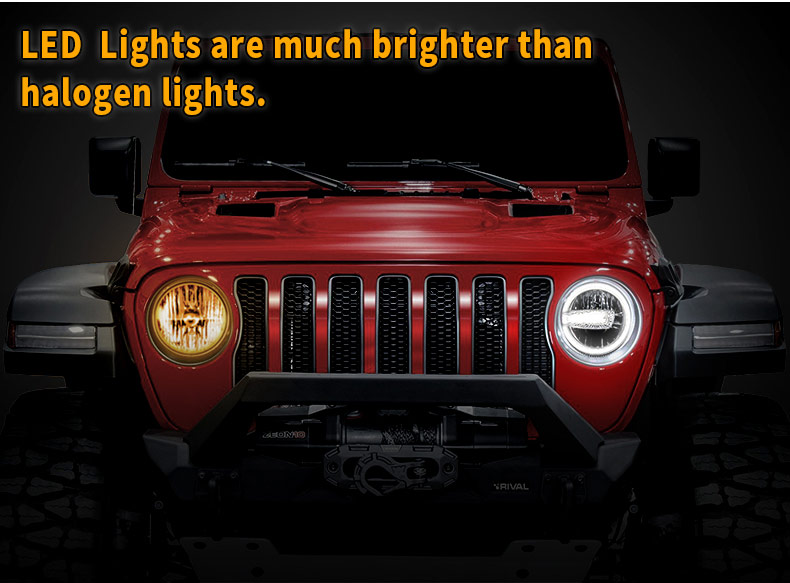 Amalambu aphambili e-Jeep Wrangler MOAB Vs Halogen Lights