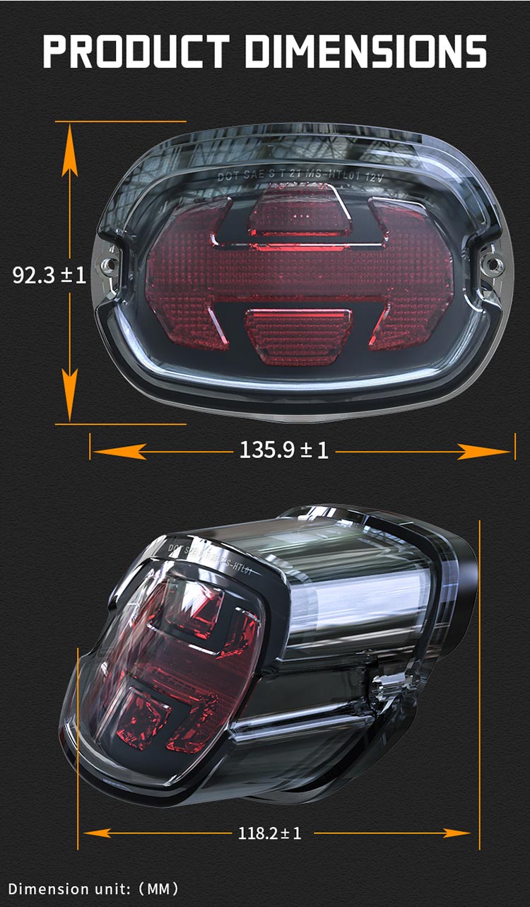 Dimension de remplacement du feu arrière Harley Davidson Sportster