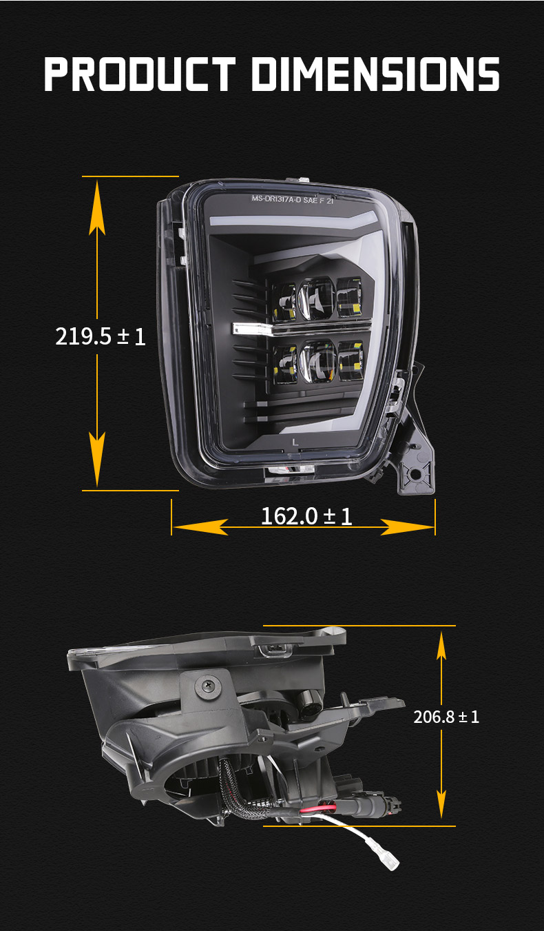 Dimension de l'ensemble de phares antibrouillard Dodge Ram 2013 2017-1500