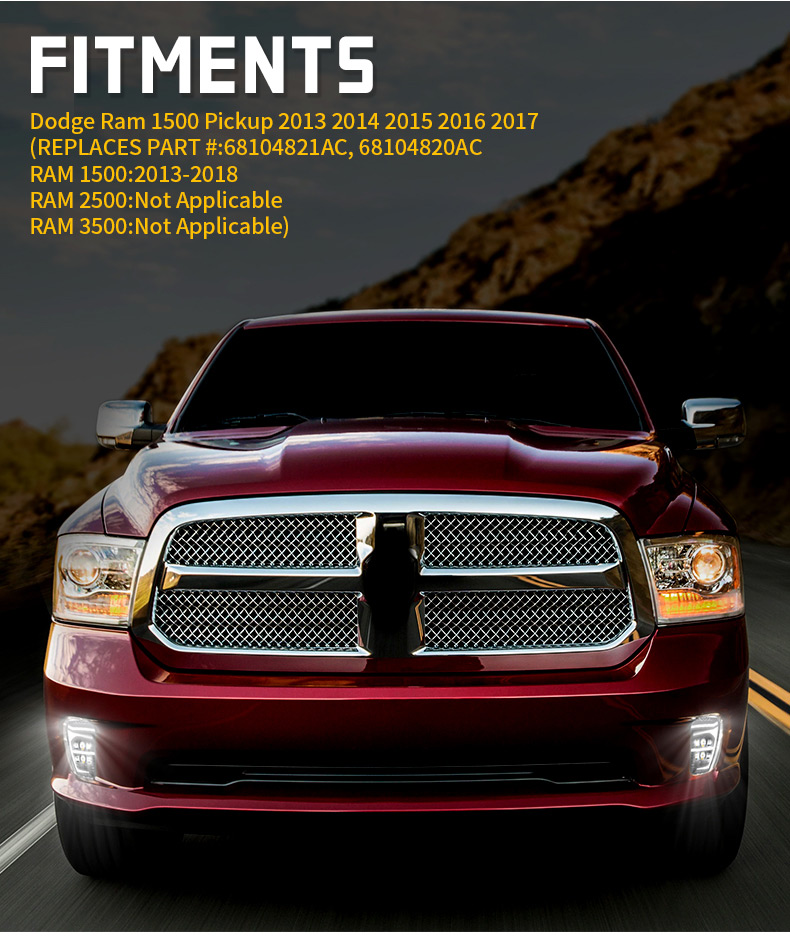 2013-2017 Dodge Ram 1500 miglas lukturu komplekts