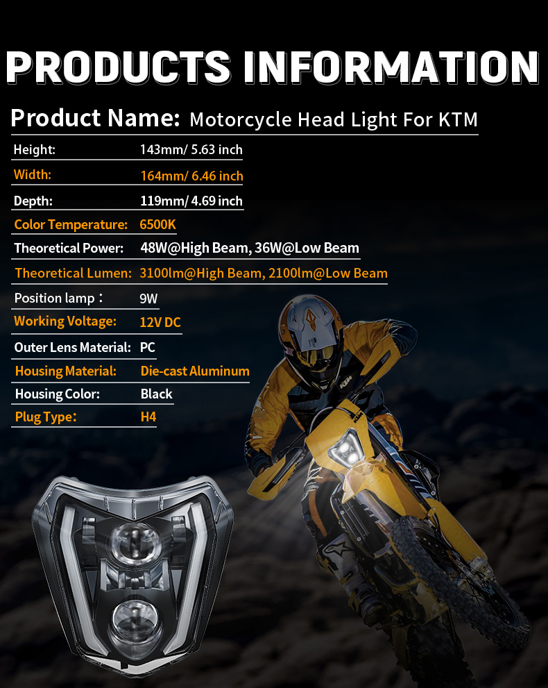 Спецыфікацыя святлодыёдных фар KTM EXC