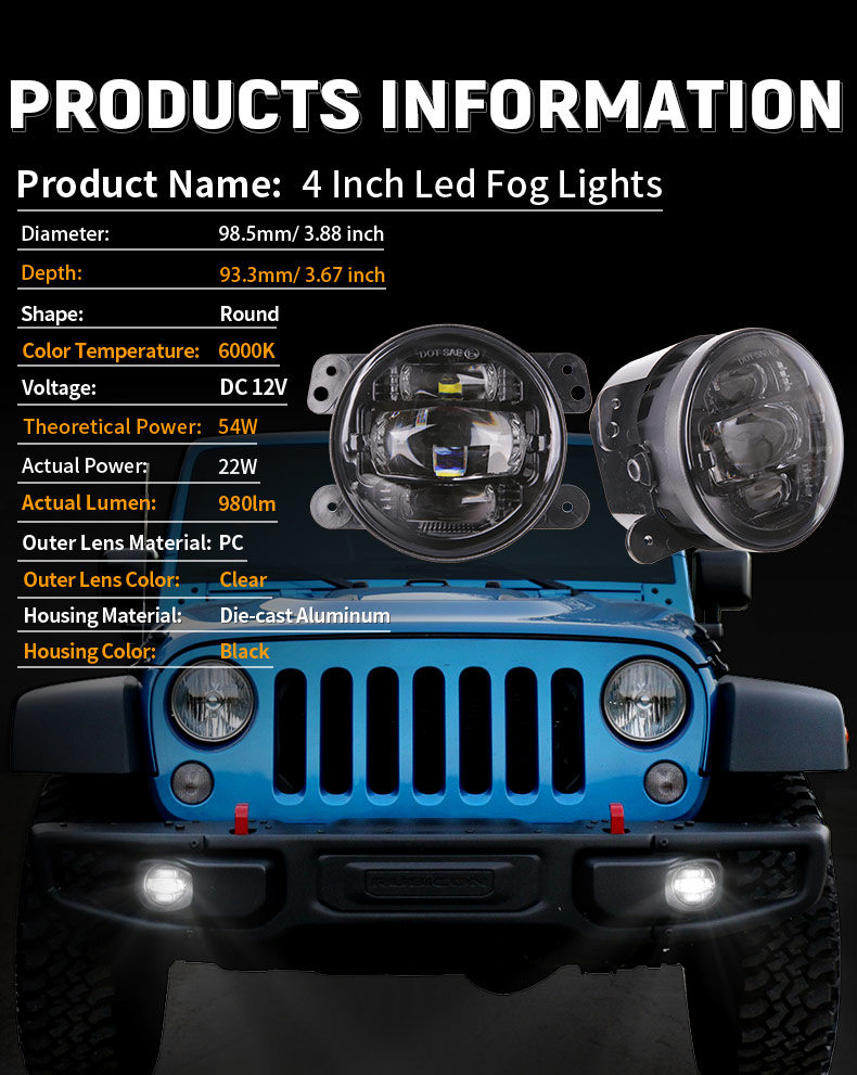 Parametry mlhových světel Jeep JK Led