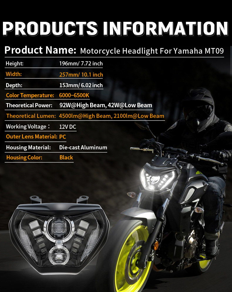 Spécifications des phares LED de rechange Yamaha MT 09 personnalisés