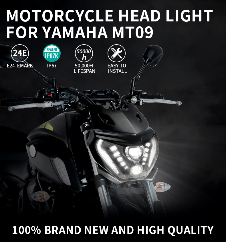 Pielāgoti Yamaha MT 09 pēcpārdošanas LED priekšējo lukturu sertifikāti