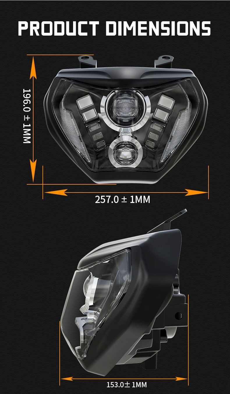 Pielāgota Yamaha MT 09 pēcpārdošanas LED priekšējo lukturu izmēri