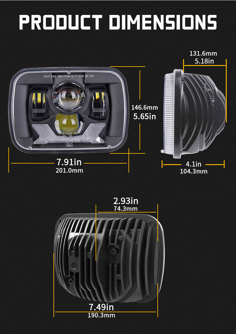 Dimensións dos faros do Jeep Cherokee do volante á dereita