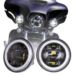 2005-2016 Harley Davidson Road King Fog Lights FLHR Klasik Kustom dengan Halo 4.5 inch Led Passing Lights