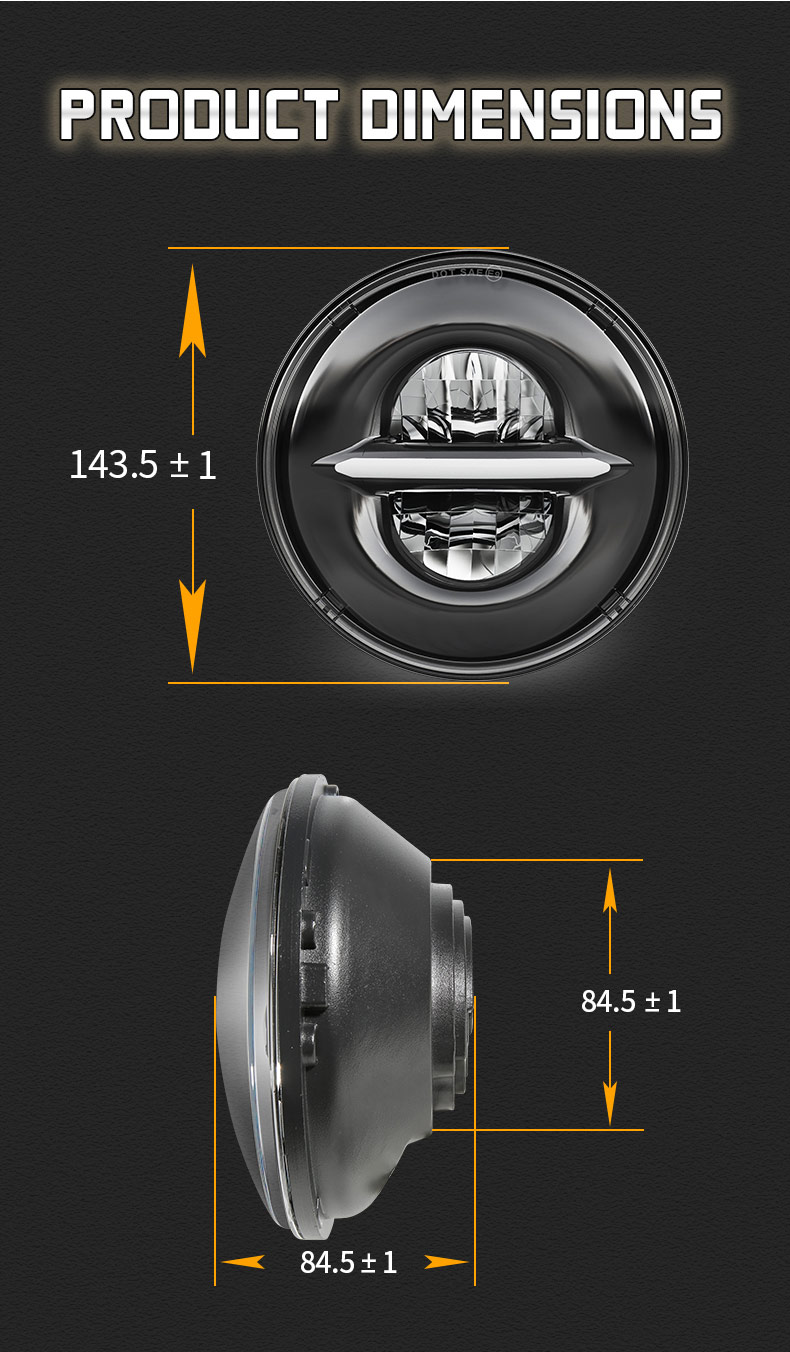 5.75 Dimensions des phares de moto à led