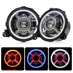 2018-2023 Jeep JL RGB Halo priekšējie lukturi Bluetooth lietotņu vadība Jeep Wrangler krāsu maiņas Halo Led priekšējie lukturi