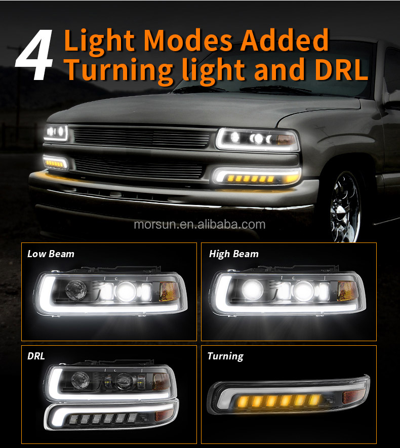1999-2002 Chevy Silverado 1500 Custom Led Headlights Beam Modes