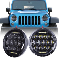 Desain Husus 7 Lampu sareng DRL pikeun Hummer H1 H2 Hideung Chrom Pilihan 7 Headlamp pikeun Jeep Wrangler JK TJ pikeun Harley