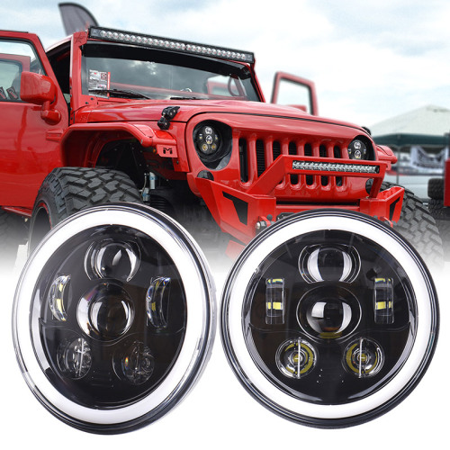 Full Halo Ring White Amber 7" Round Led Headlight 7 Inch Headlamps for Jeep Wrangler Jk