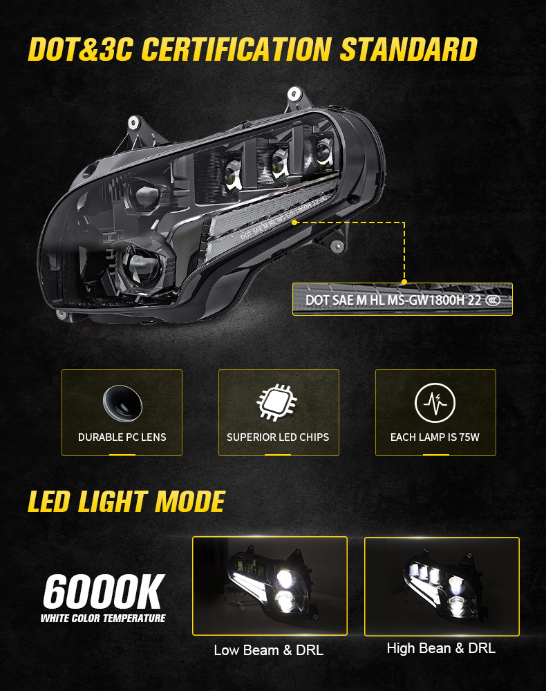Pag-apruba sa DOT Honda Goldwing gl 1800 Led Headlights