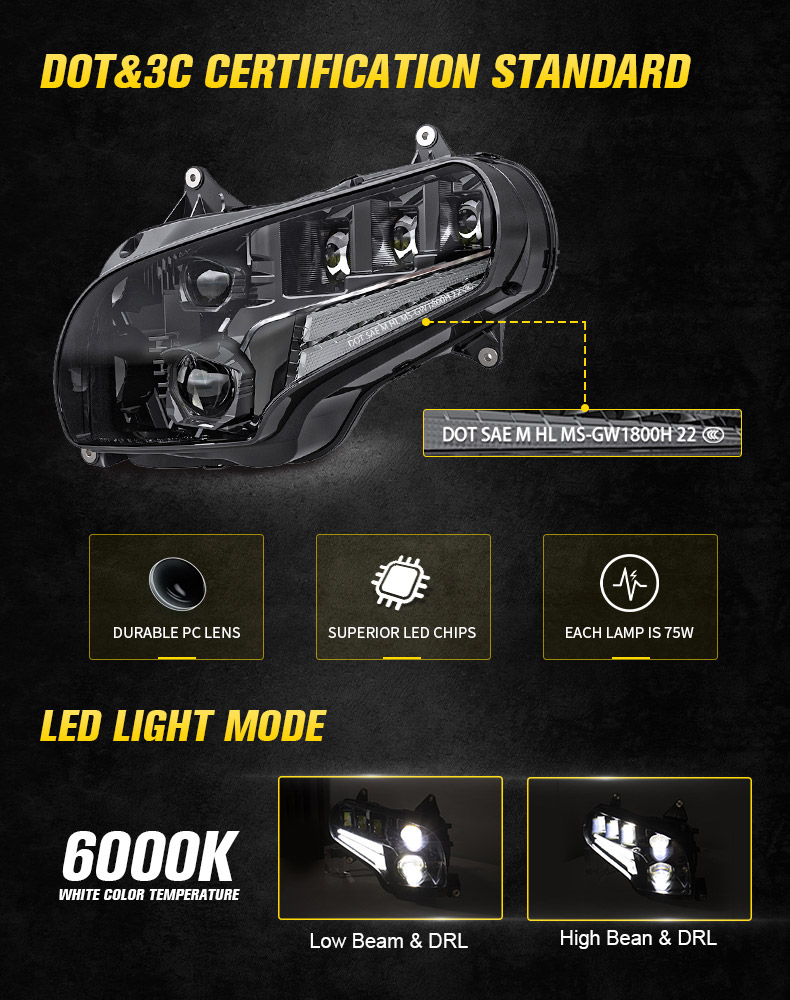 DOT Одобрување Honda Goldwing gl 1800 LED фарови