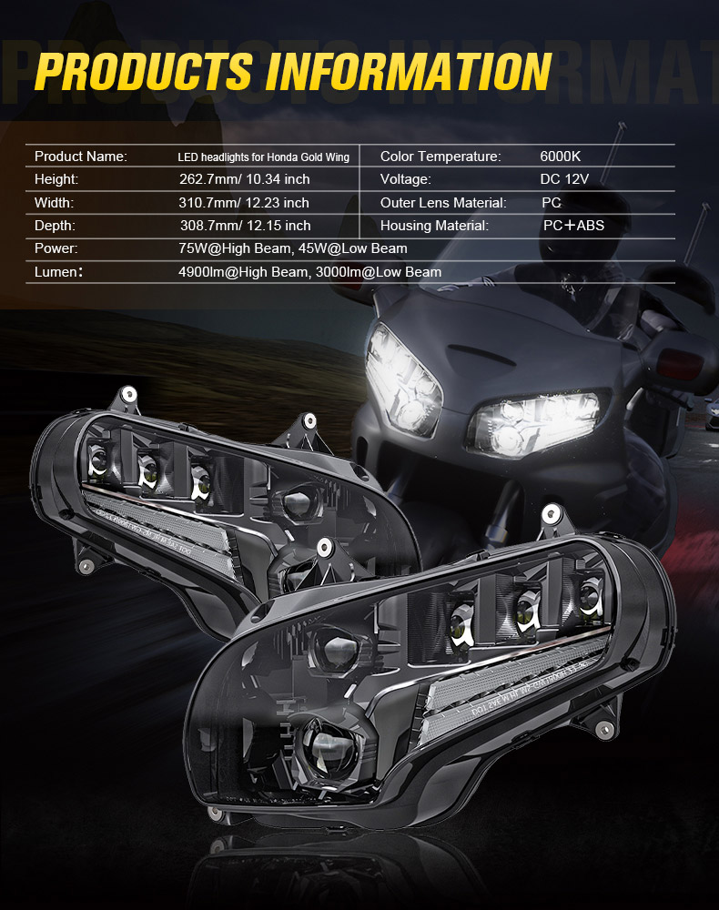 Honda Goldwing gl 1800 Led Headlights ຕົວກໍານົດການດ້ານວິຊາການ
