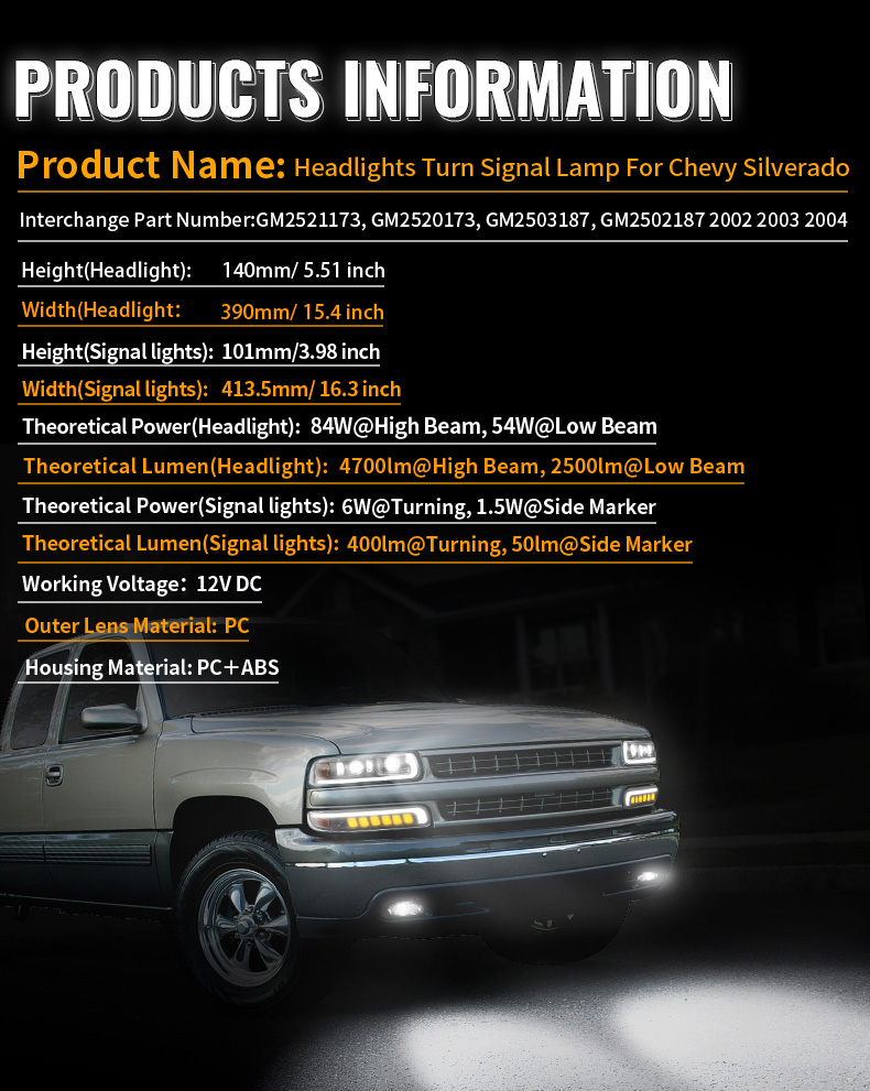 2000-2006 Chevy Tahoe Led Headlights Specification