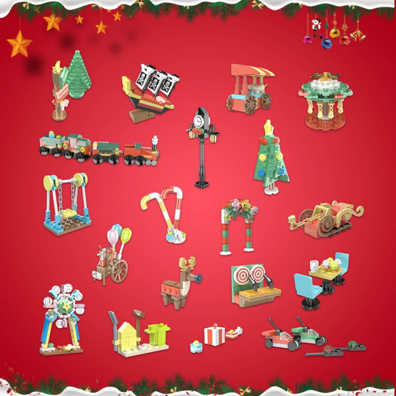 GoBricks MOC F-A0663 Christmas 24 Small Pieces Amusement Park Countdown Calendar