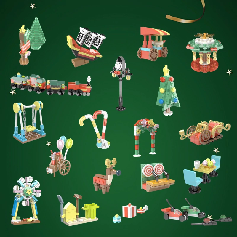 GoBricks MOC F-A0663 Christmas 24 Small Pieces Amusement Park Countdown Calendar