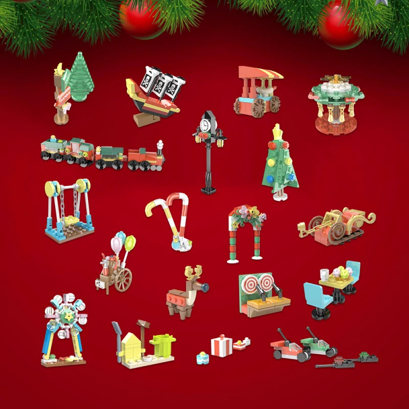 GoBricks MOC F-A0663 Christmas 24 Small Pieces Amusement Park Countdown Calendar