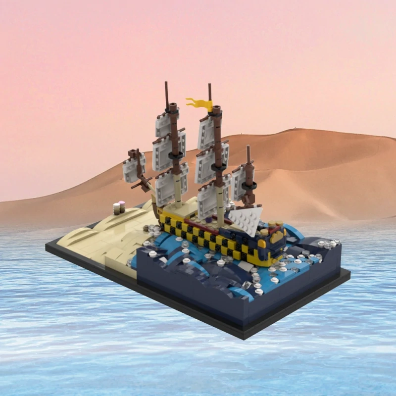 GoBricks MOC 184284 Les Aventures de Tintin et Milou The Unicorn Breaches Through The Dunes