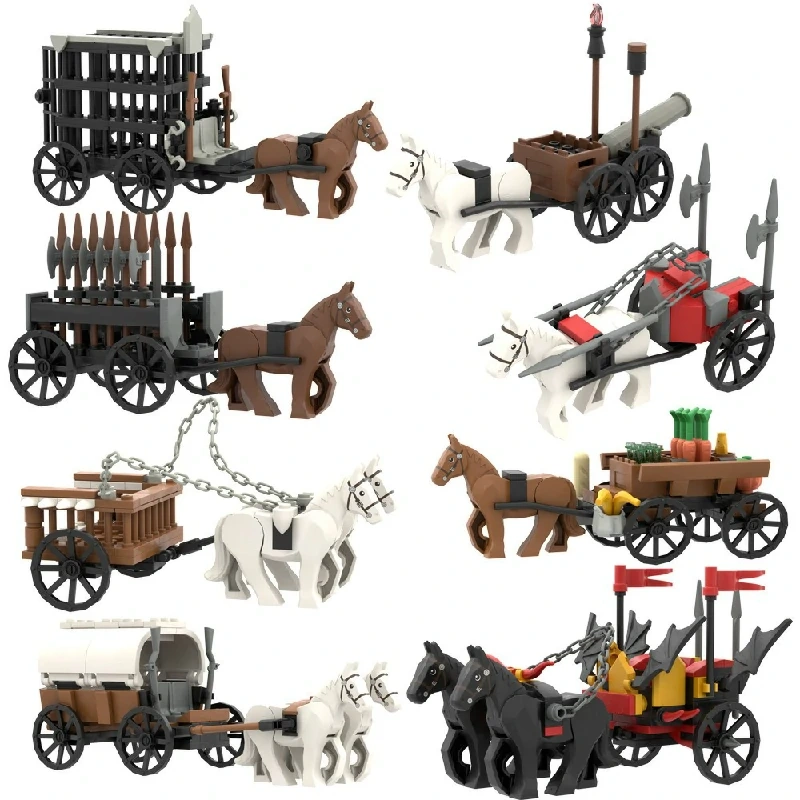 MOC 00325 Medieval Chariot Prisoner Car Military Weapon Accessories
