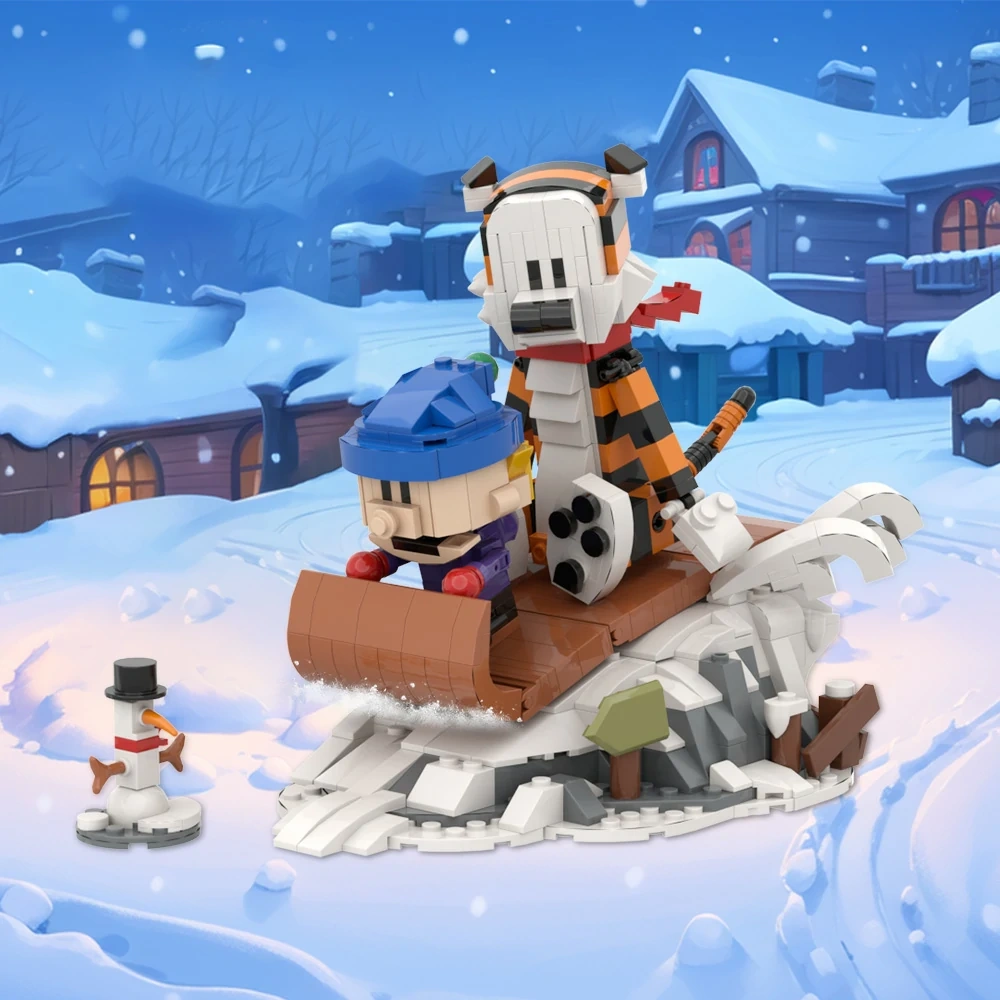 GoBricks MOC A1662 Calvin And Hobbes Sledding
