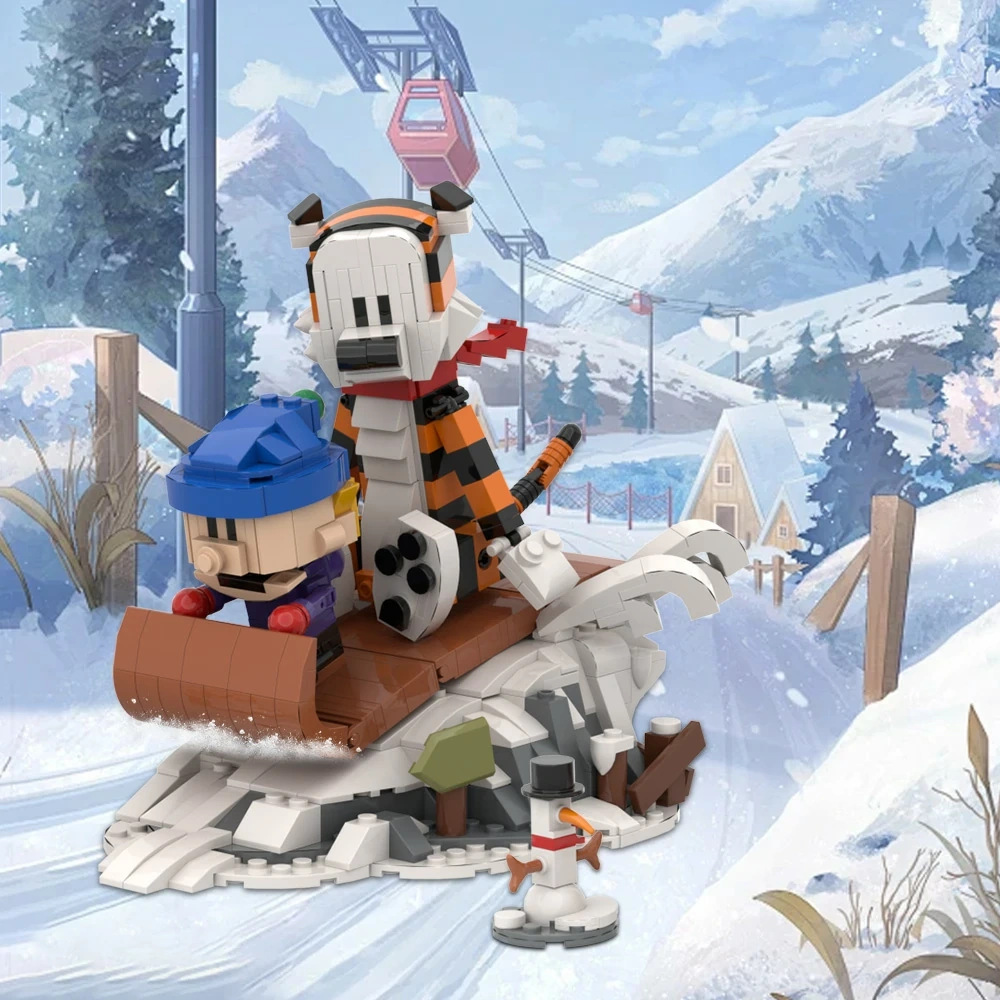 GoBricks MOC A1662 Calvin And Hobbes Sledding