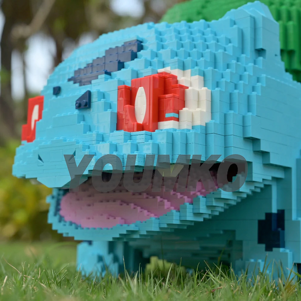 The frontal view of Bulbasaur, with its red eyes.
