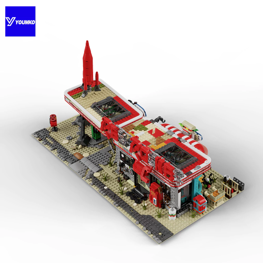The assembly effect drawing of youmko's Red Rocket Modular Gas Station From Fallout.