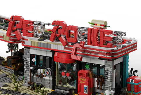 The dilapidated neon sign of youmko's Red Rocket Modular Gas Station From Fallout.