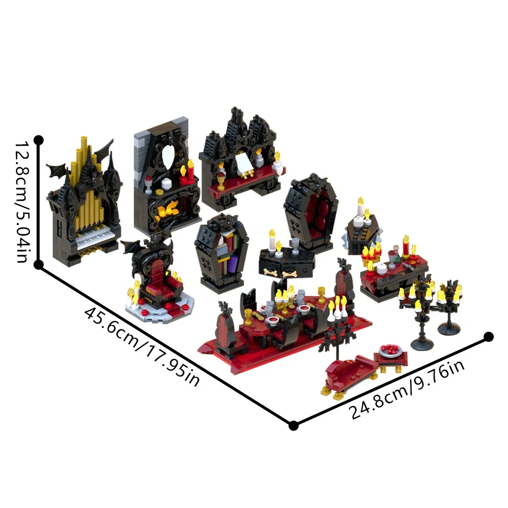 GoBricks MOC 199046 Vampire Furniture Full PACK Halloween Medieval DnD Scenery Props