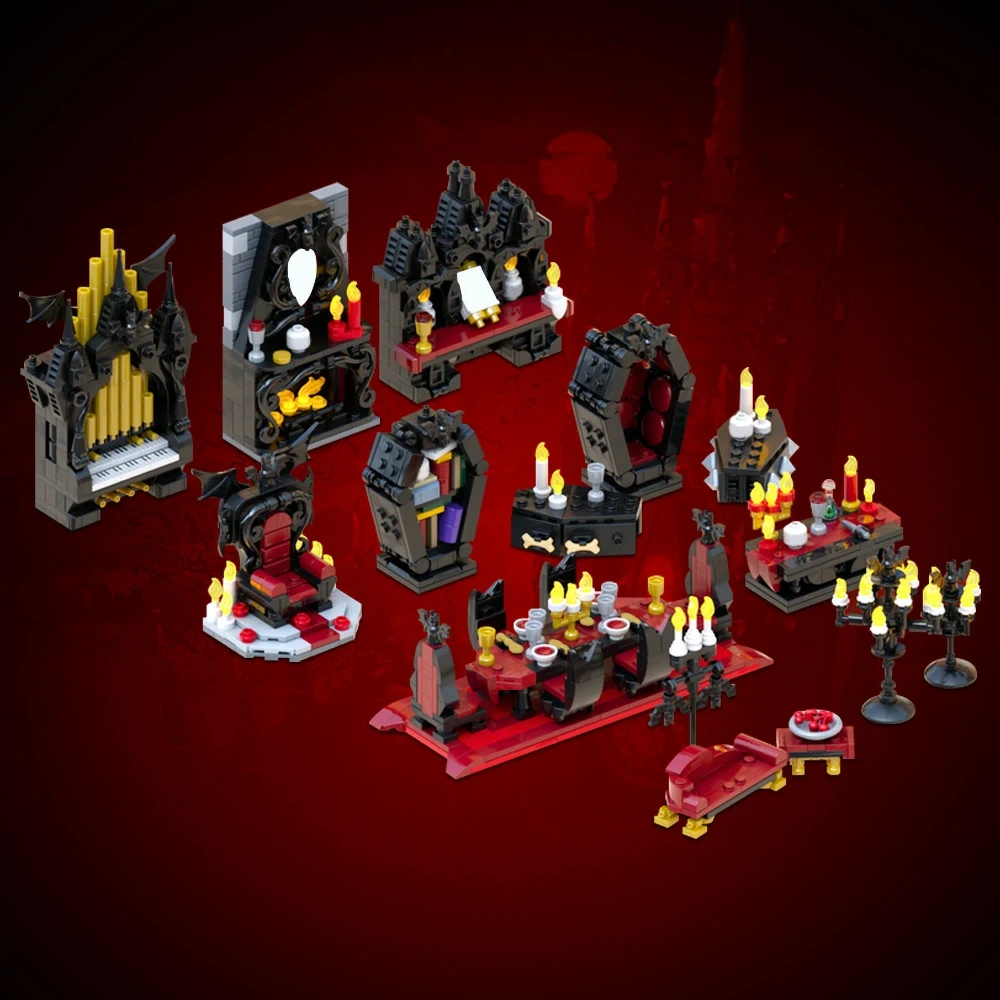 GoBricks MOC 199046 Vampire Furniture Full PACK Halloween Medieval DnD Scenery Props