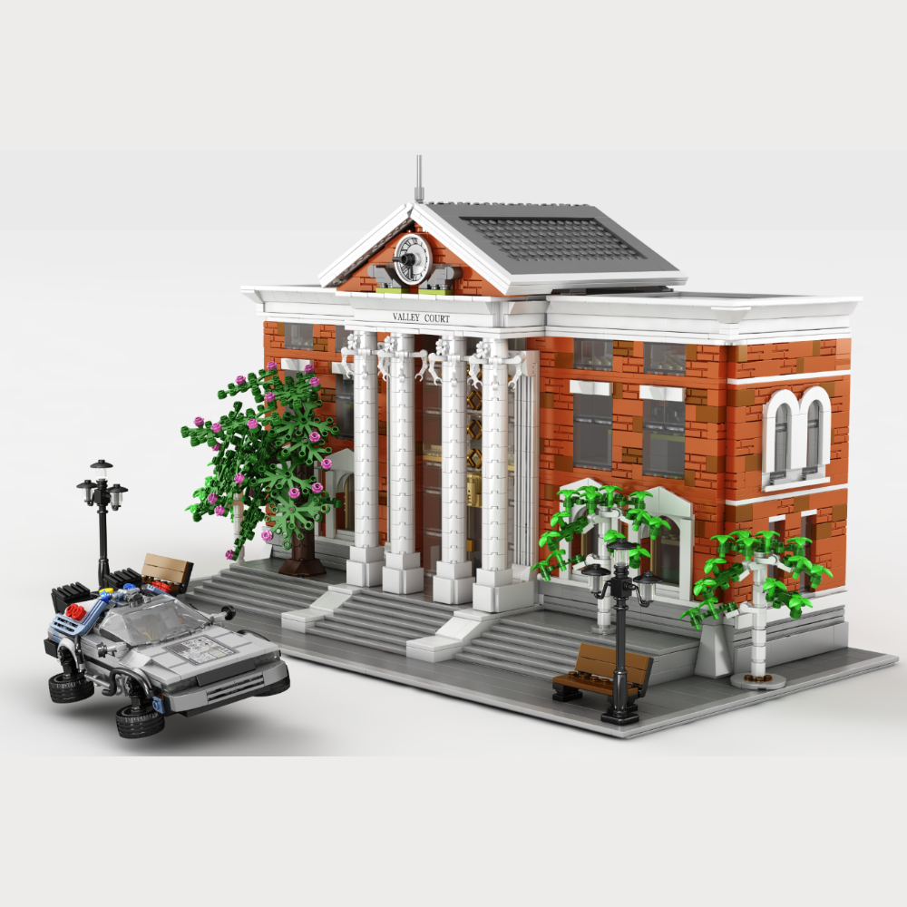 the DeLorean in front of the courthouse