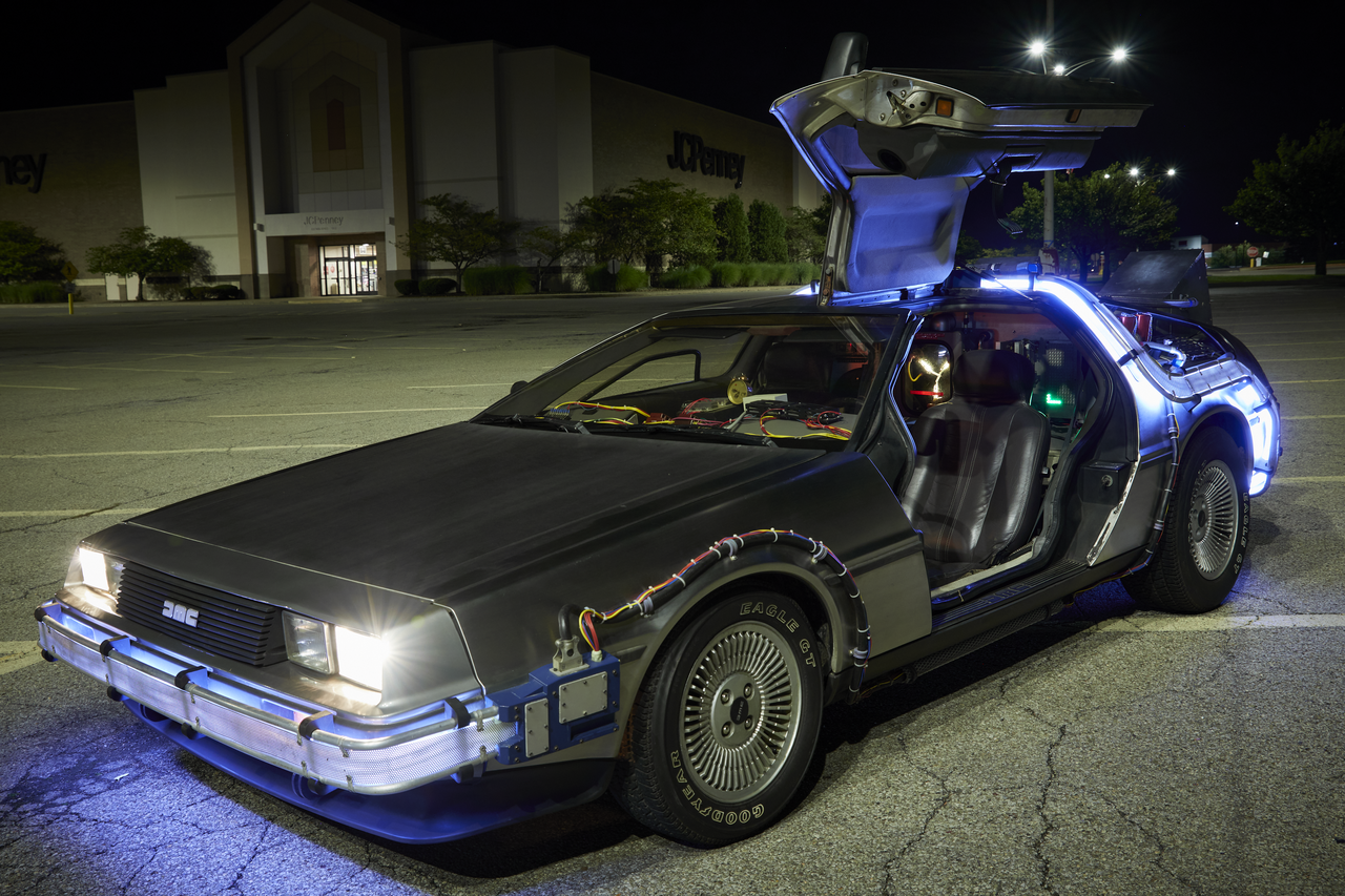 a replica of the DeLorean Time Machine